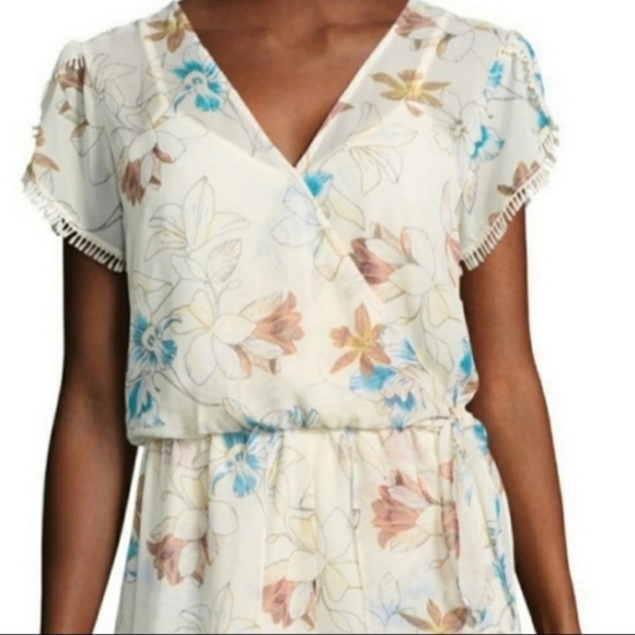 City Triangles Cream and Blue Floral Print Romper/Maxi Dress  Size Large - Picture 1 of 10
